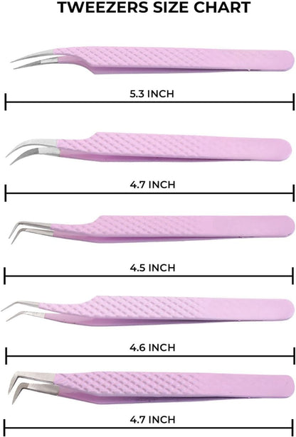 Bite Instruments Professional 4-Piece Purple Eyelash Tweezer Set | Textured Grip Lash Tools