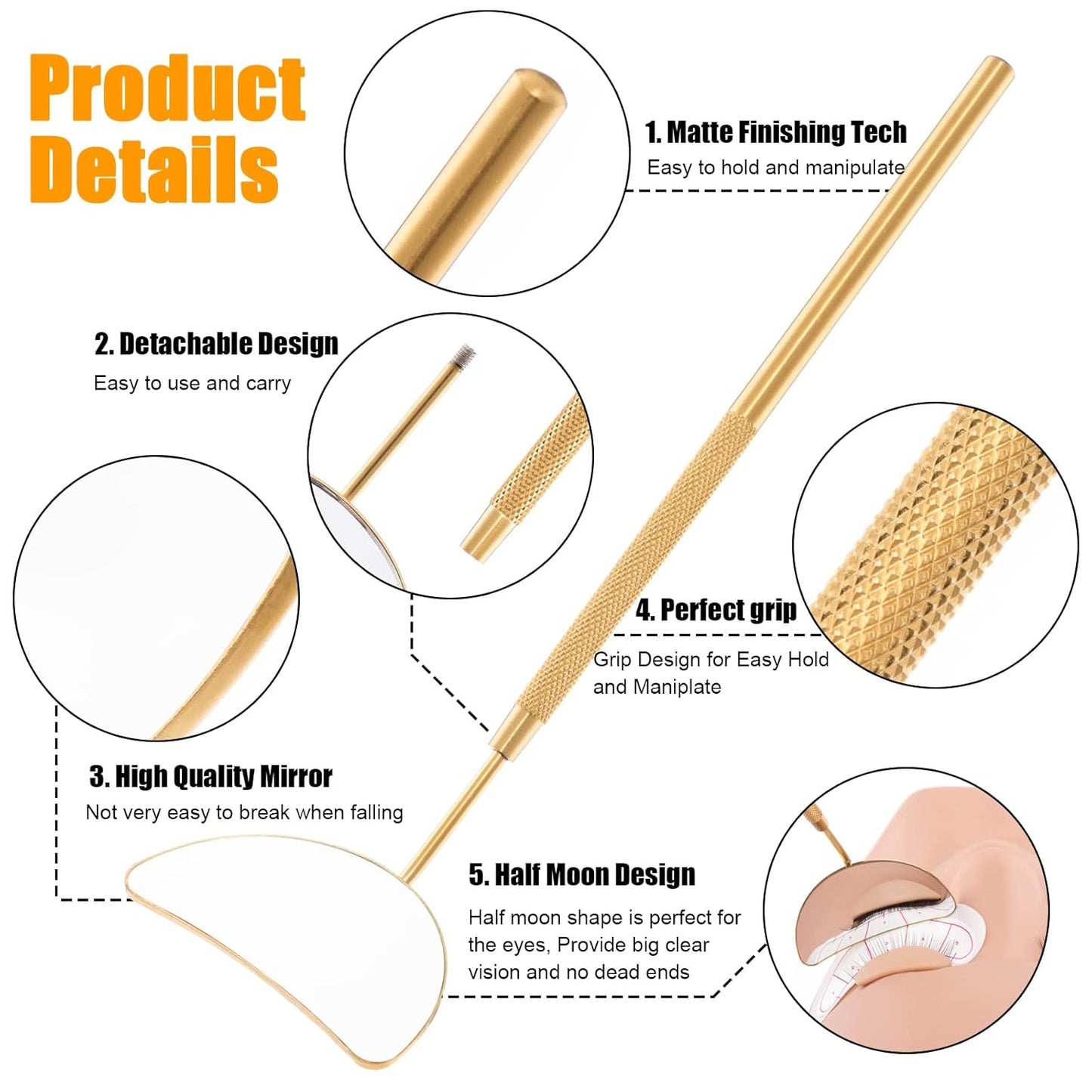 Bite Instruments Eyelash Mirror for, Large Half Moon Stainless Steel Eyelash Mirror