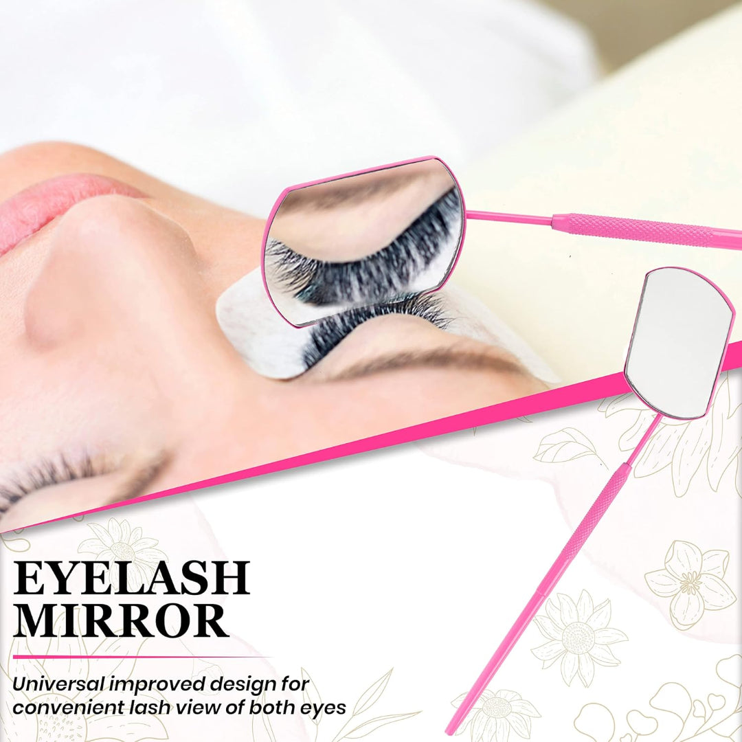 Bite Instruments 5-Piece Salon Eyelash Tweezer with Eyelash Mirror Set |Pink Stainless Steel Lash Extension Tools