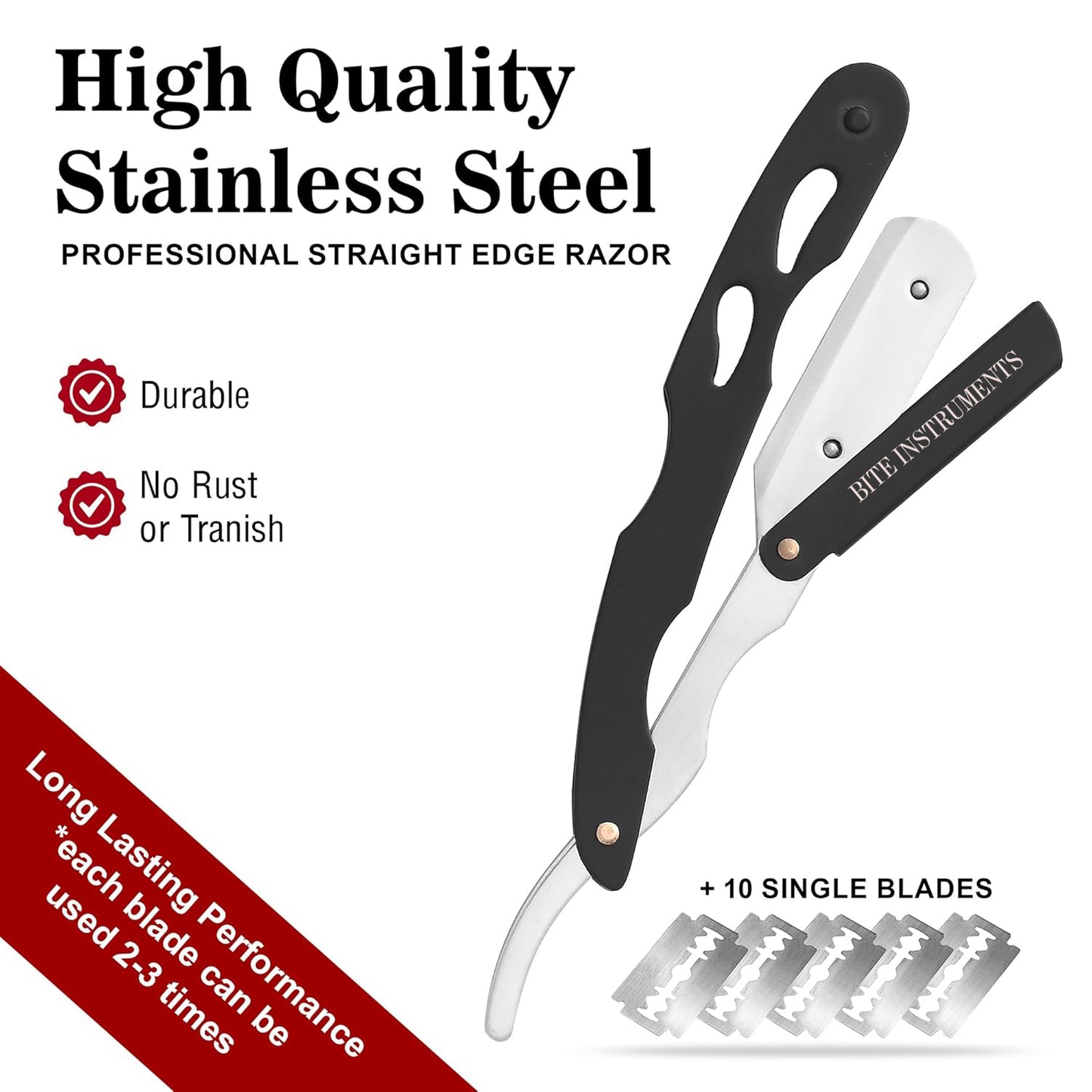 Professional Men's Straight Shaving Razors kit With 10 Replaceable Blades