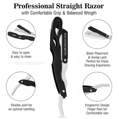 Professional Men's Straight Shaving Razors kit With 10 Replaceable Blades