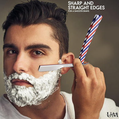 Professional Men's Straight Shaving Razors kit With 10 Replaceable Blades