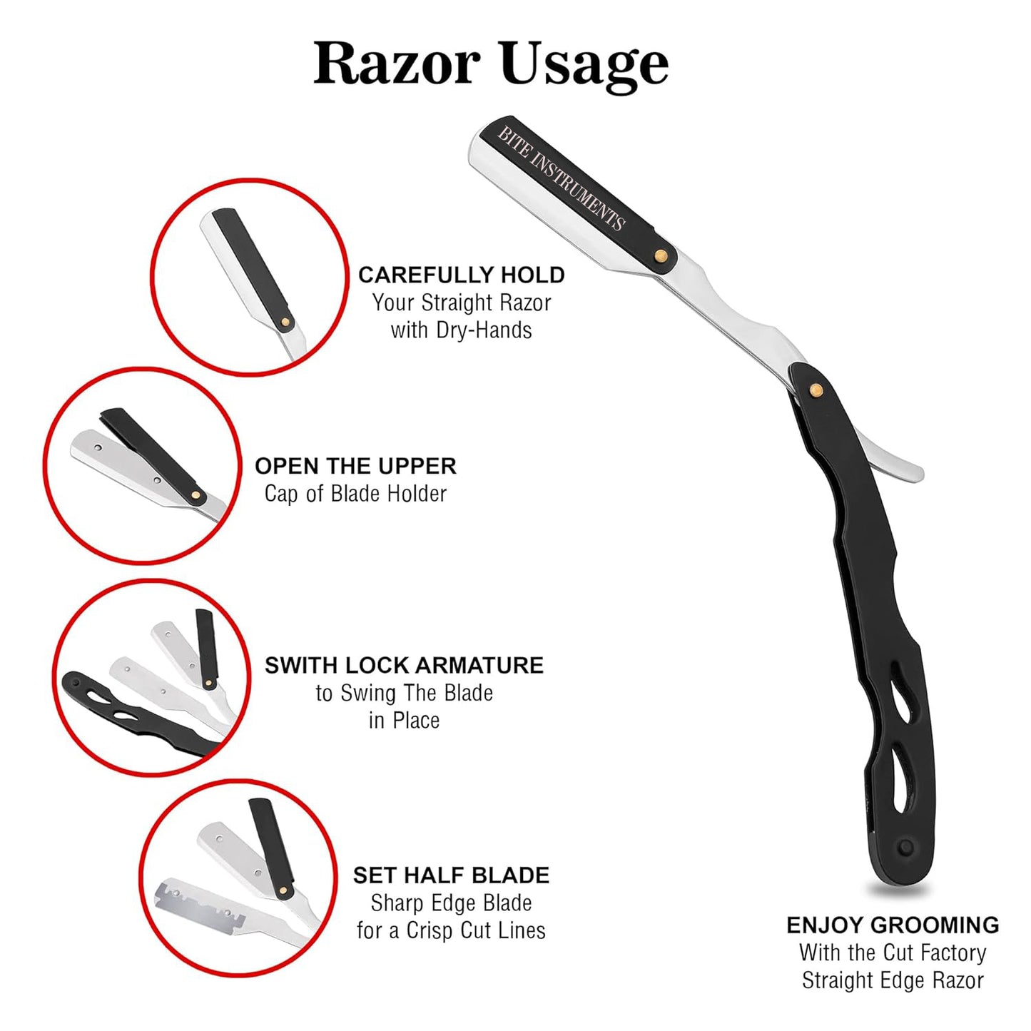 Professional Men's Straight Shaving Razors kit With 10 Replaceable Blades