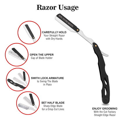 Professional Men's Straight Shaving Razors kit With 10 Replaceable Blades