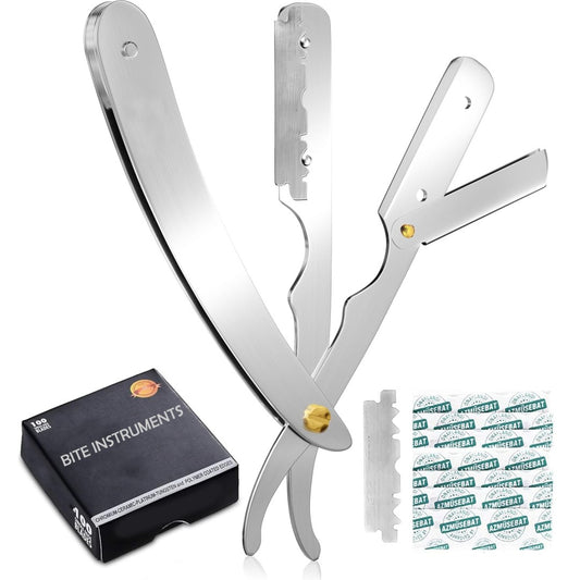 Professional Straight Razor for Men – Barber Straight Edge Razor with 100 Blades