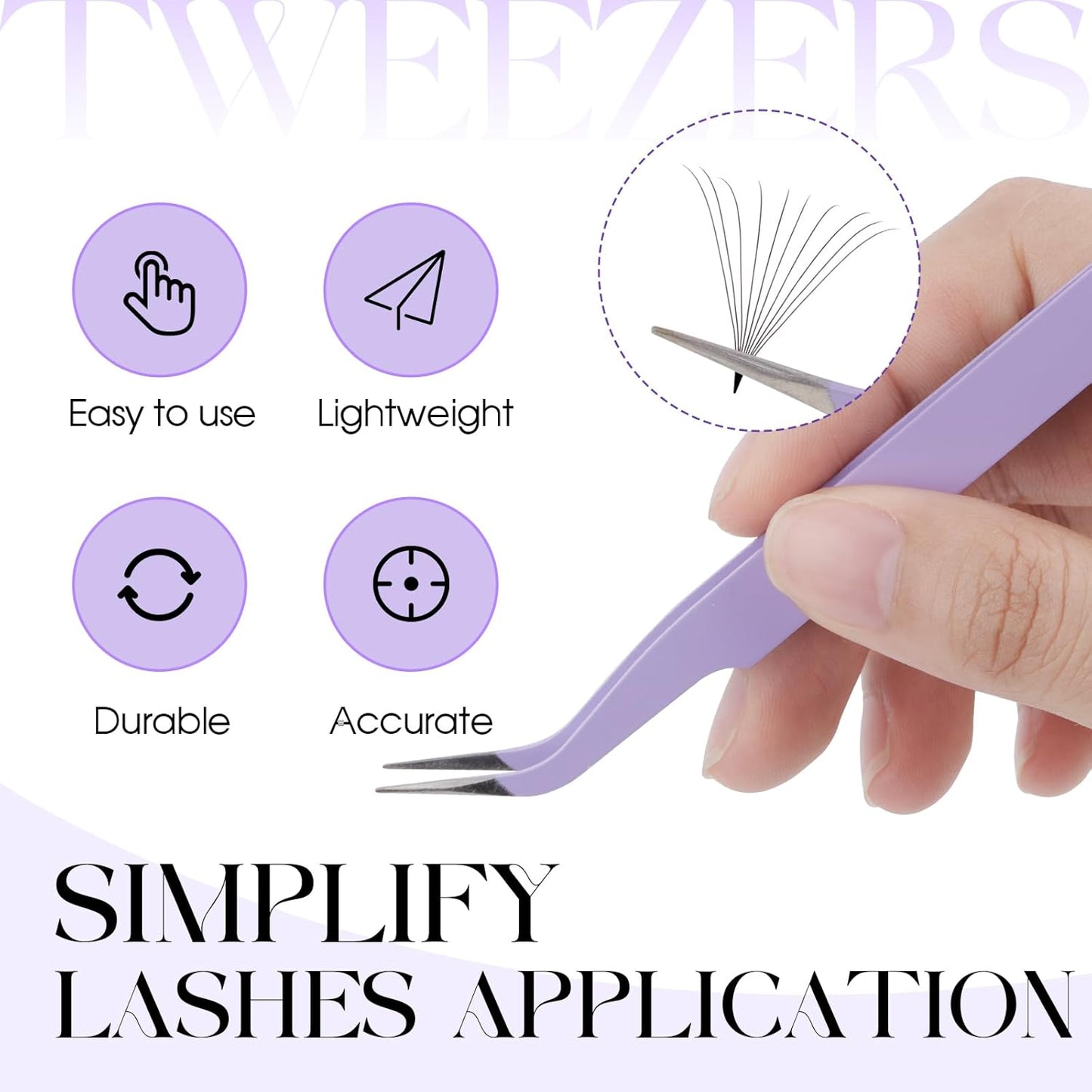 Lash Tweezers for Eyelash Extensions, Stainless Steel Volume lash-tweezers